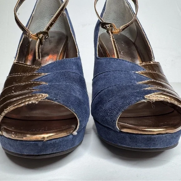 Seychelles x Corey Lynn Calter Come Get Me Platform Peep Toe Pumps Blue Copper - Picture 3 of 15